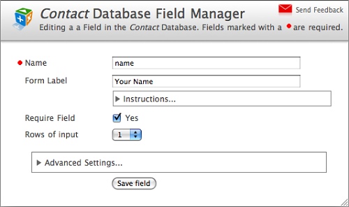 Database Field Settings